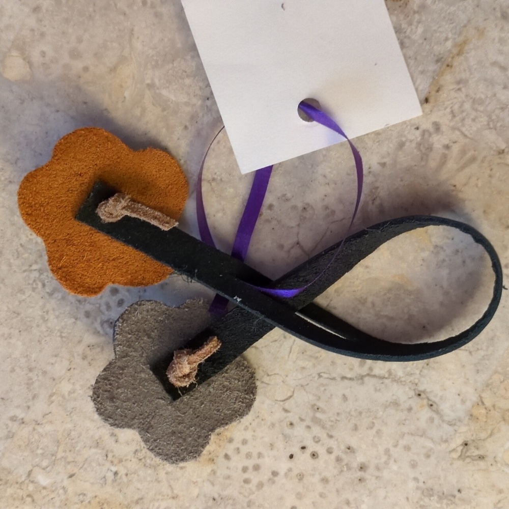 Handmade 2D Flower Genuine Leather Bag Charm Black Strap #06 - Picture 7 of 9